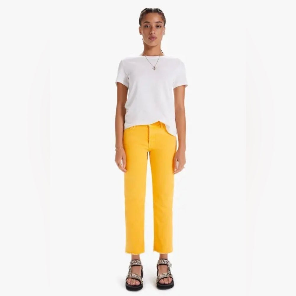 MOTHER SUPERIOR Jeans The Scrapper Cuff Ankle Fray in Golden Yellow, Size 31
